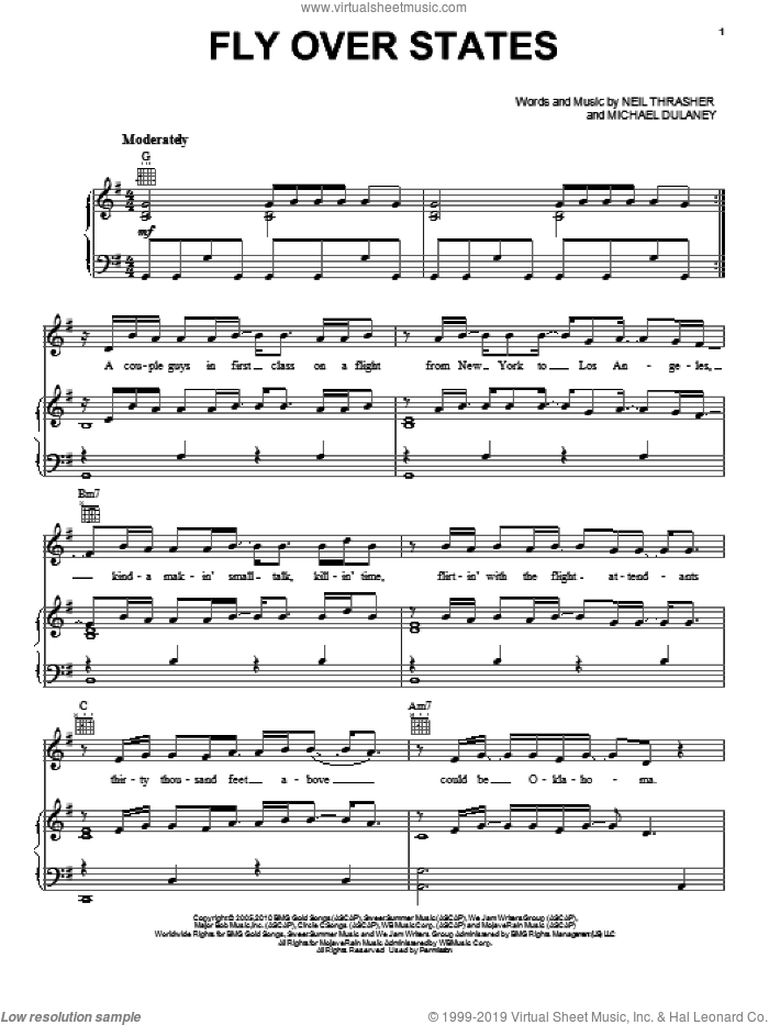 Fly Over States sheet music for voice, piano or guitar by Jason Aldean, intermediate skill level