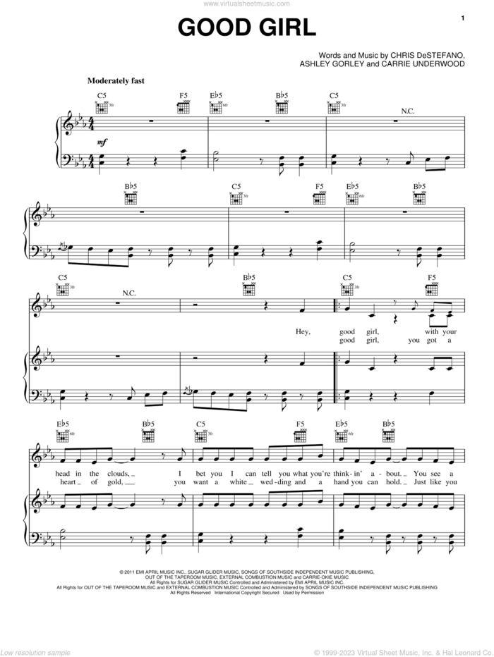 Good Girl sheet music for voice, piano or guitar by Carrie Underwood, intermediate skill level
