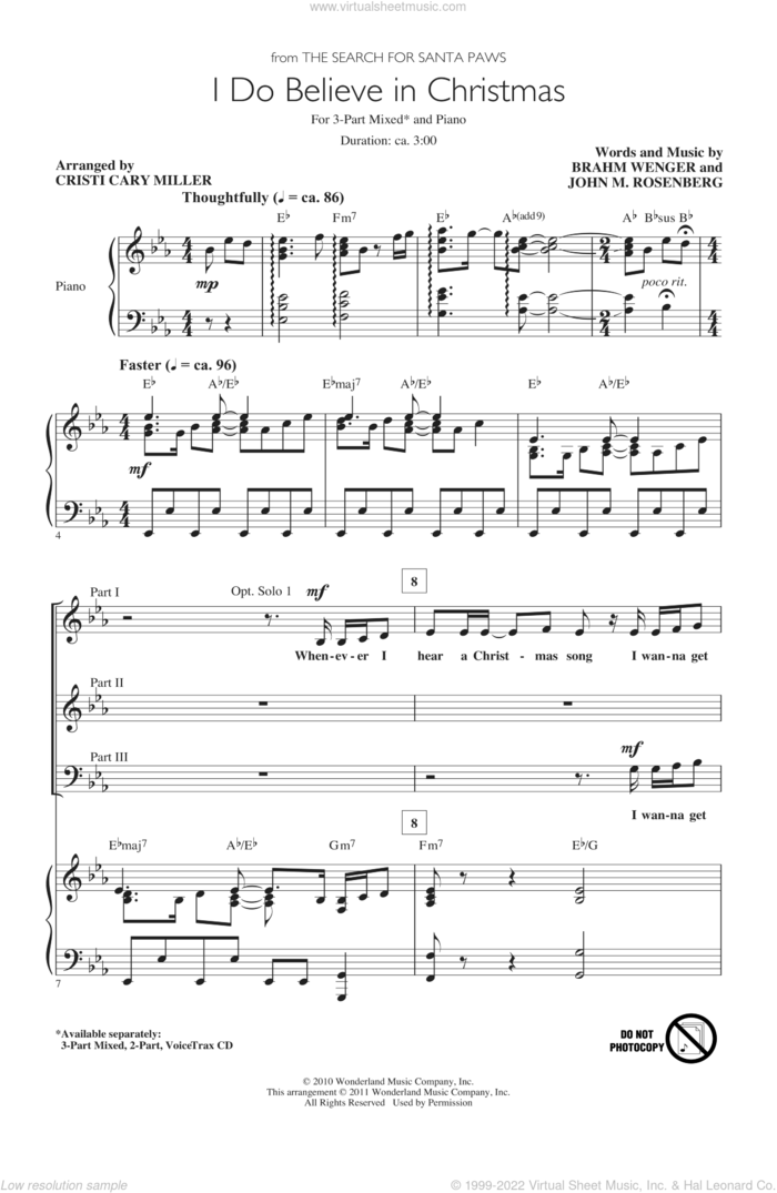 I Do Believe In Christmas sheet music for choir (3-Part Mixed) by Cristi Cary Miller, Brahm Wenger and John M. Rosenberg, intermediate skill level
