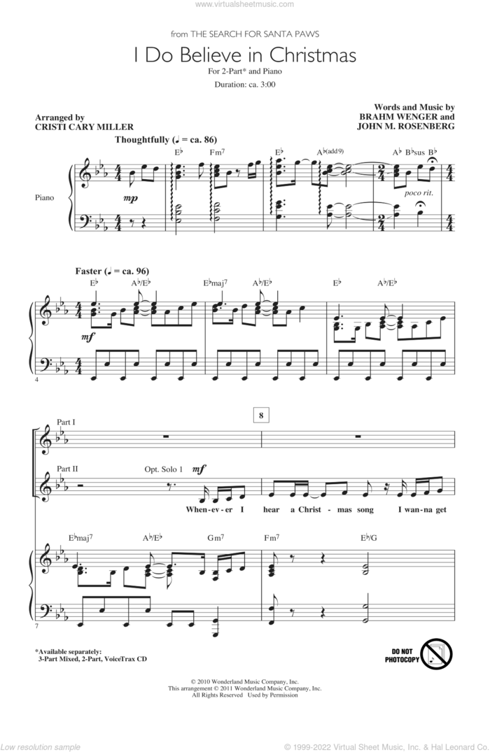 I Do Believe In Christmas sheet music for choir (2-Part) by Cristi Cary Miller, Brahm Wenger and John M. Rosenberg, intermediate duet