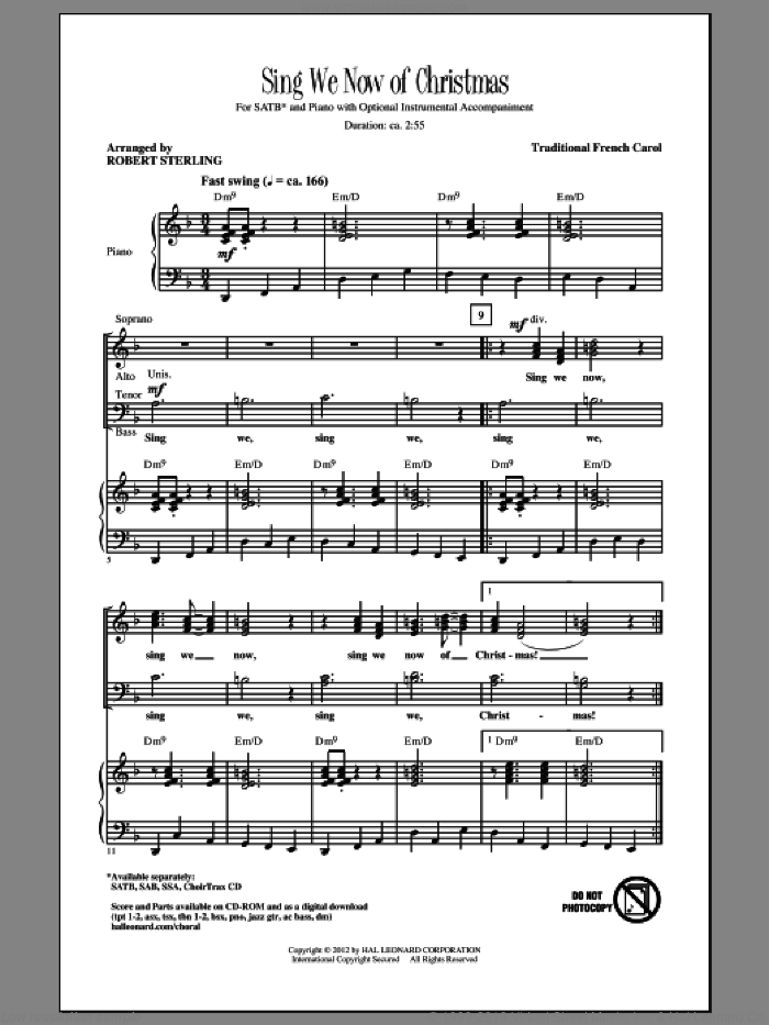 Sing We Now Of Christmas sheet music for choir (SATB: soprano, alto, tenor, bass) by Robert Sterling and Miscellaneous, intermediate skill level