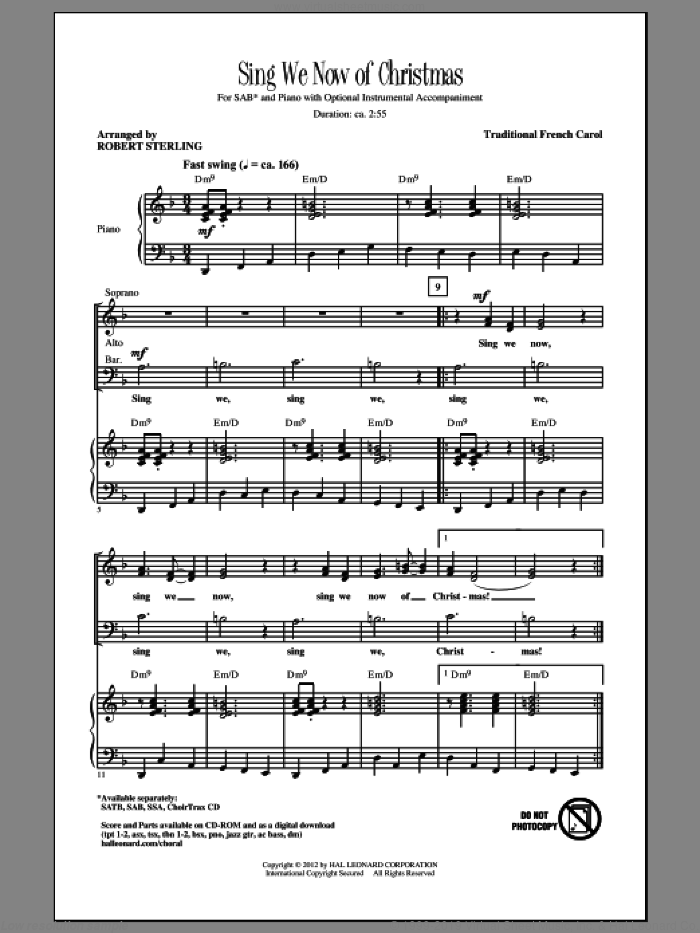 Sing We Now Of Christmas sheet music for choir (SAB: soprano, alto, bass) by Robert Sterling and Miscellaneous, intermediate skill level