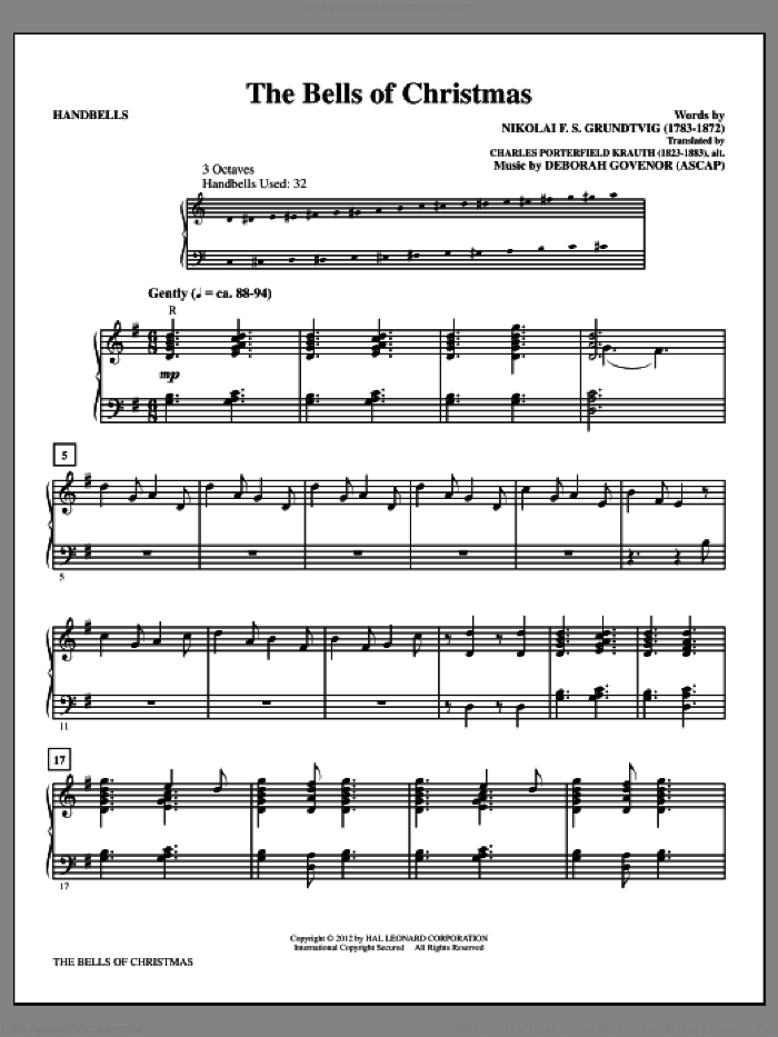 The Bells Of Christmas sheet music for percussions by Deborah Govenor and Nikolai F.S. Grundtvig, intermediate skill level