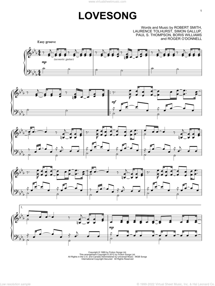 Lovesong, (intermediate) sheet music for piano solo by Adele and Adele Adkins, intermediate skill level