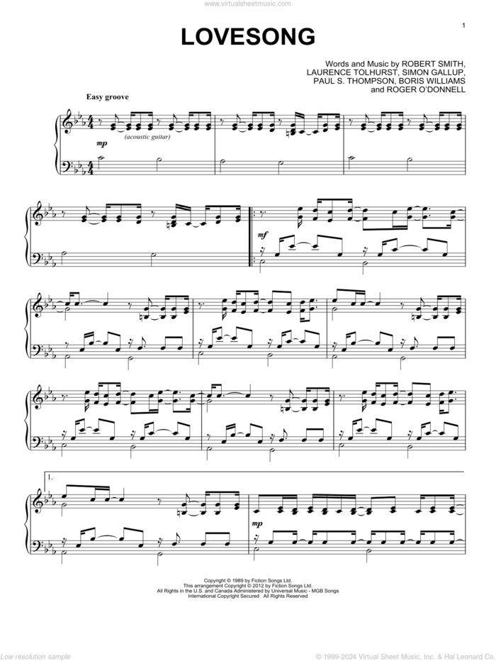 Lovesong, (intermediate) sheet music for piano solo by Adele and Adele Adkins, intermediate skill level