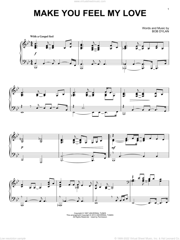 Make You Feel My Love, (intermediate) sheet music for piano solo by Adele and Adele Adkins, intermediate skill level