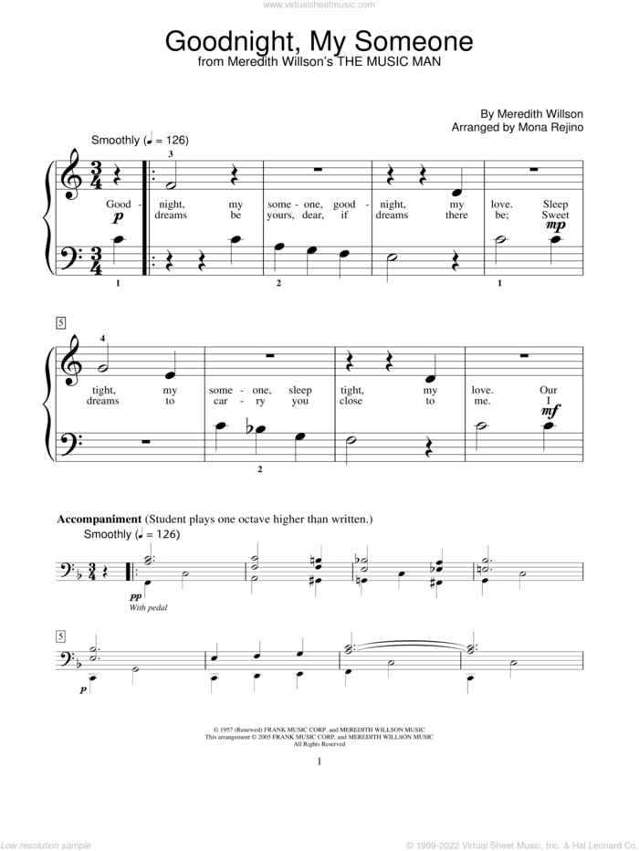 Goodnight, My Someone sheet music for piano solo (elementary) by Meredith Willson and Miscellaneous, beginner piano (elementary)