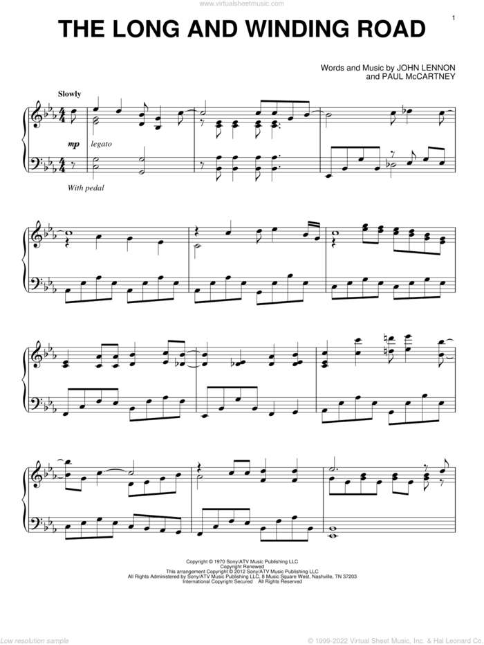 The Long And Winding Road, (intermediate) sheet music for piano solo by The Beatles, John Lennon and Paul McCartney, intermediate skill level