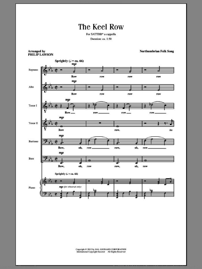 The Keel Row sheet music for choir (SATB: soprano, alto, tenor, bass) by Philip Lawson, intermediate skill level