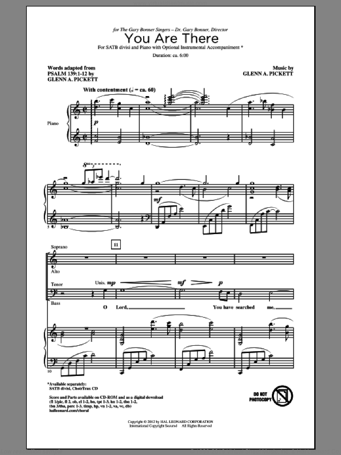 You Are There sheet music for choir (SATB: soprano, alto, tenor, bass) by Glenn A. Pickett, intermediate skill level
