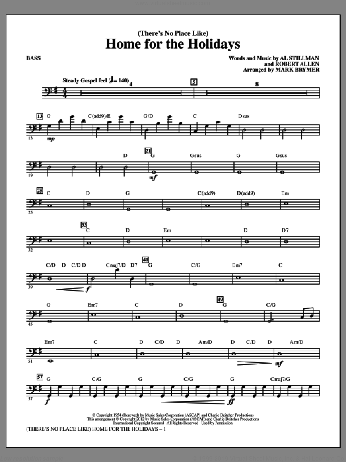 (There's No Place Like) Home For The Holidays sheet music for orchestra/band (bass) by Mark Brymer and Perry Como, intermediate skill level
