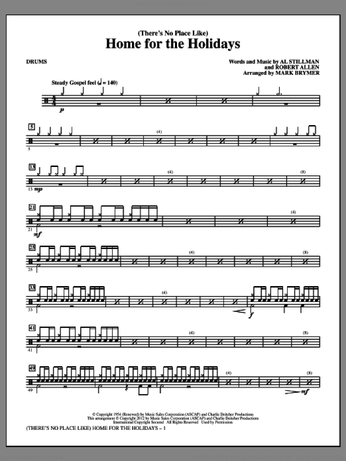 (There's No Place Like) Home For The Holidays sheet music for orchestra/band (drums) by Mark Brymer and Perry Como, intermediate skill level
