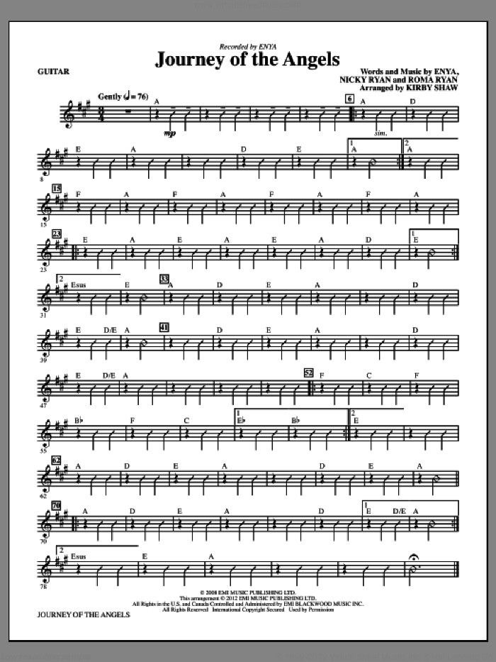 Journey Of The Angels sheet music for orchestra/band (guitar) by Kirby Shaw and Enya, intermediate skill level