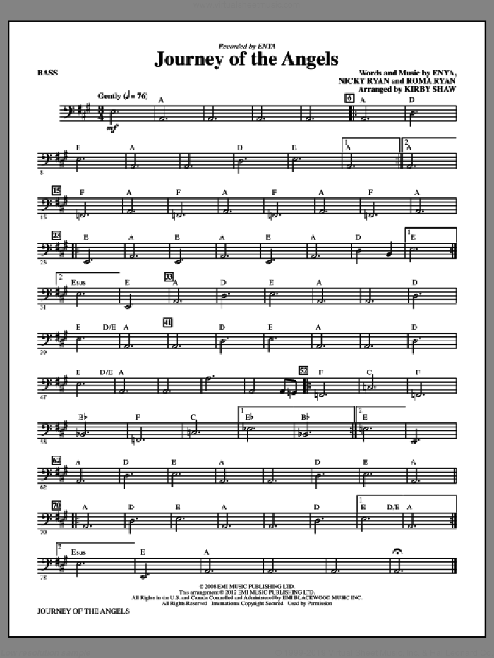 Journey Of The Angels sheet music for orchestra/band (bass) by Kirby Shaw and Enya, intermediate skill level