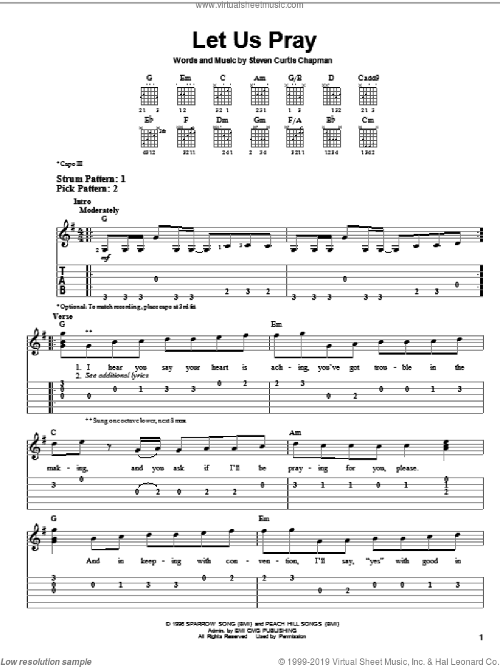 Let Us Pray sheet music for guitar solo (easy tablature) by Steven Curtis Chapman, easy guitar (easy tablature)