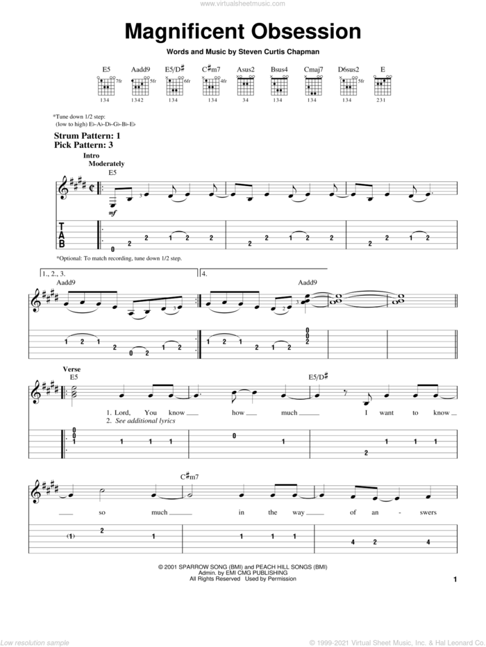 Magnificent Obsession sheet music for guitar solo (easy tablature) by Steven Curtis Chapman, easy guitar (easy tablature)