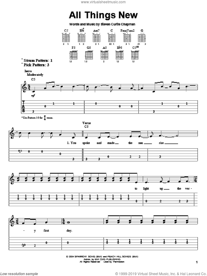 All Things New sheet music for guitar solo (easy tablature) by Steven Curtis Chapman, easy guitar (easy tablature)