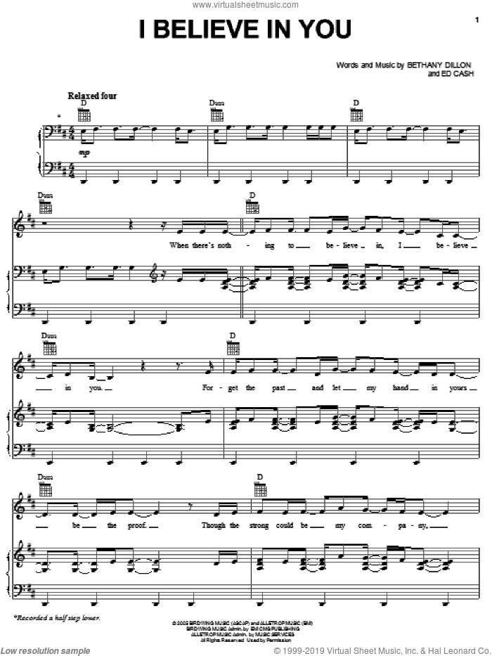 I Believe In You sheet music for voice, piano or guitar by Bethany Dillon and Ed Cash, intermediate skill level