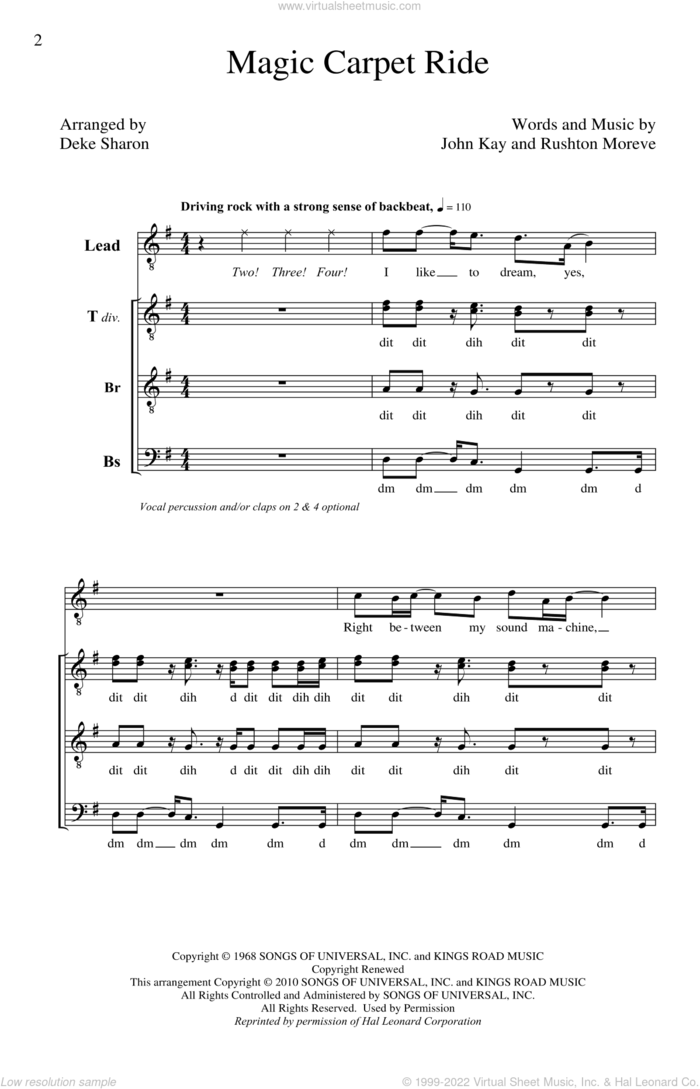 Magic Carpet Ride sheet music for choir (TTBB: tenor, bass) by Deke Sharon and Steppenwolf, intermediate skill level