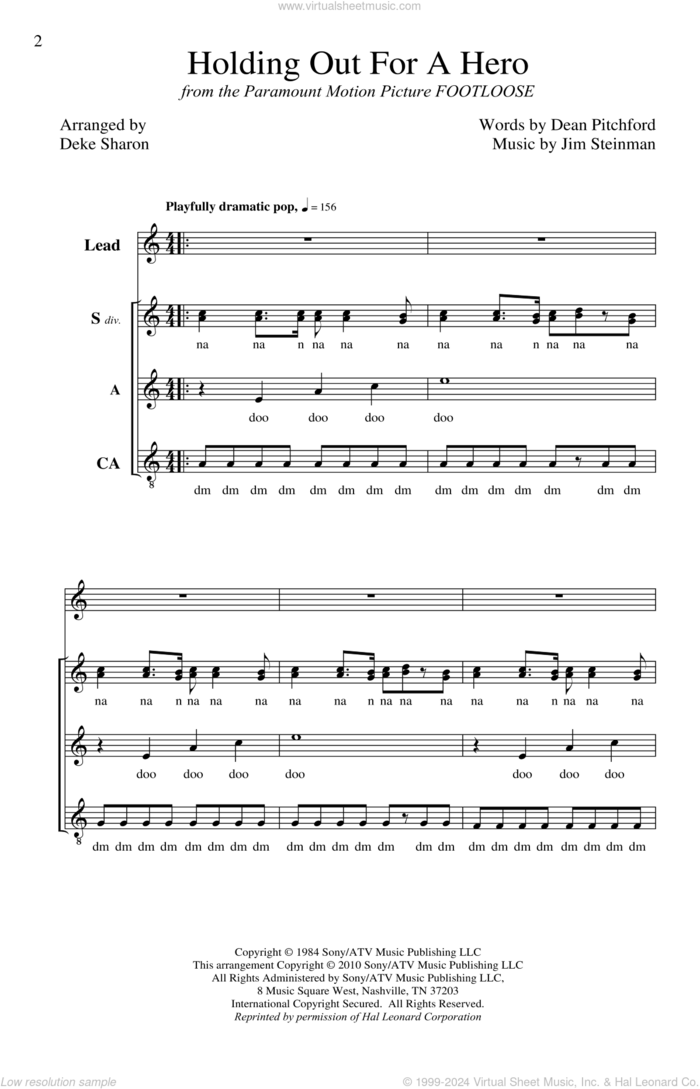 Holding Out For A Hero sheet music for choir (SSA: soprano, alto) by Deke Sharon and Bonnie Tyler, intermediate skill level