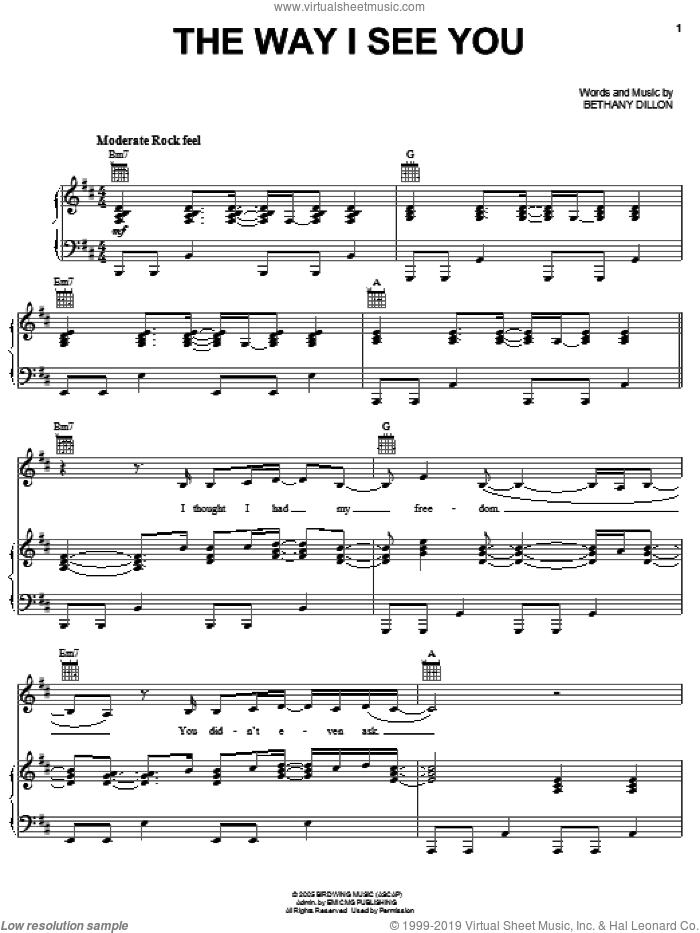 The Way I See You sheet music for voice, piano or guitar by Bethany Dillon, intermediate skill level