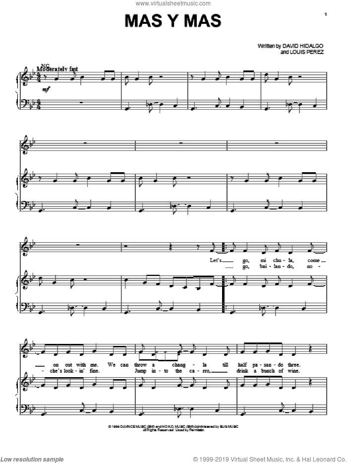 Mas Y Mas sheet music for voice, piano or guitar by Los Lobos, intermediate skill level