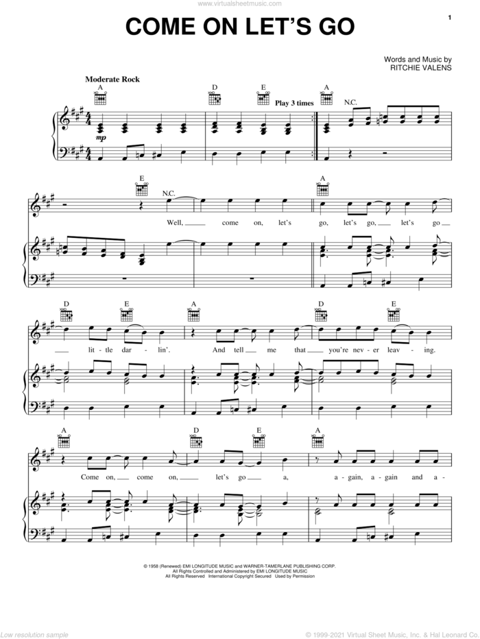 Come On Let's Go sheet music for voice, piano or guitar by Los Lobos, intermediate skill level