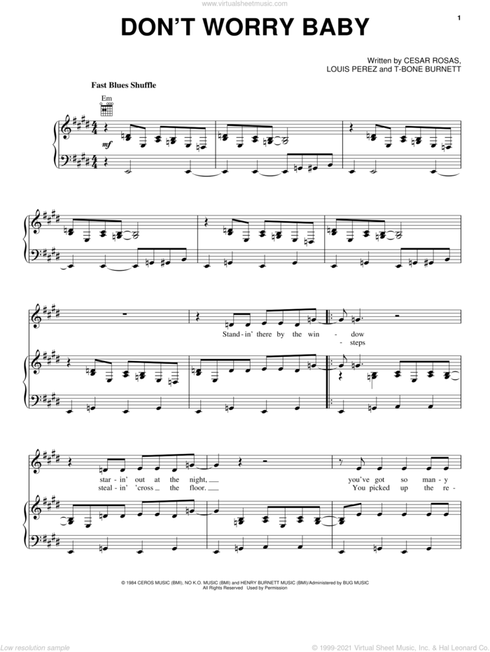 Don't Worry Baby sheet music for voice, piano or guitar by Los Lobos, intermediate skill level
