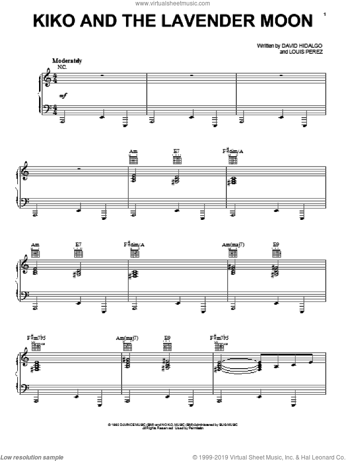 Kiko And The Lavender Moon sheet music for voice, piano or guitar by Los Lobos, intermediate skill level