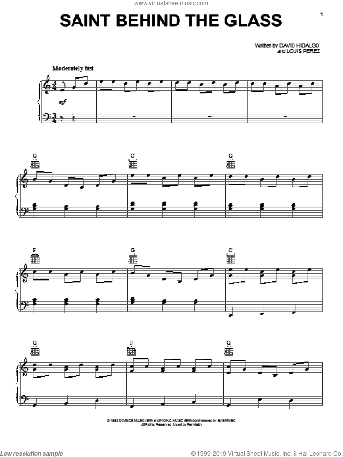 Saint Behind The Glass sheet music for voice, piano or guitar by Los Lobos, intermediate skill level