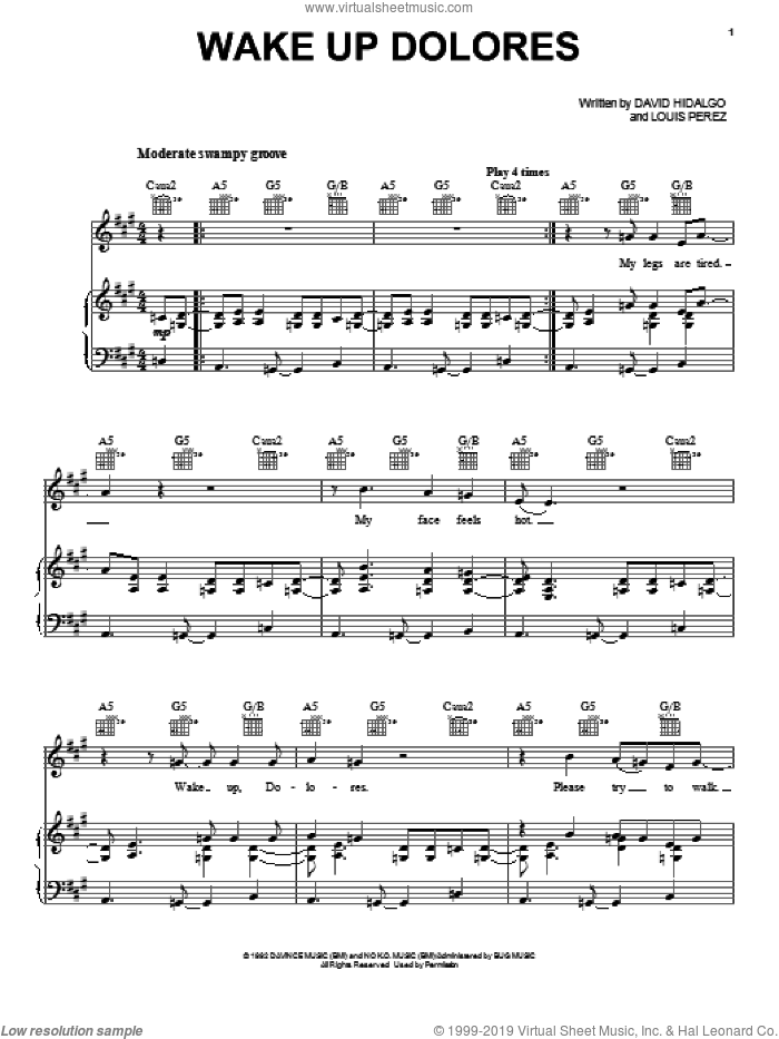 Wake Up Dolores sheet music for voice, piano or guitar by Los Lobos, intermediate skill level