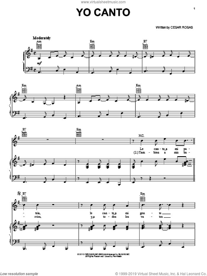 Yo Canto sheet music for voice, piano or guitar by Los Lobos, intermediate skill level