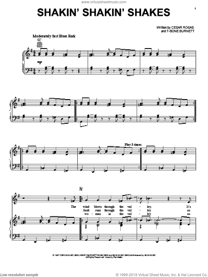 Shakin' Shakin' Shakes sheet music for voice, piano or guitar by Los Lobos, intermediate skill level