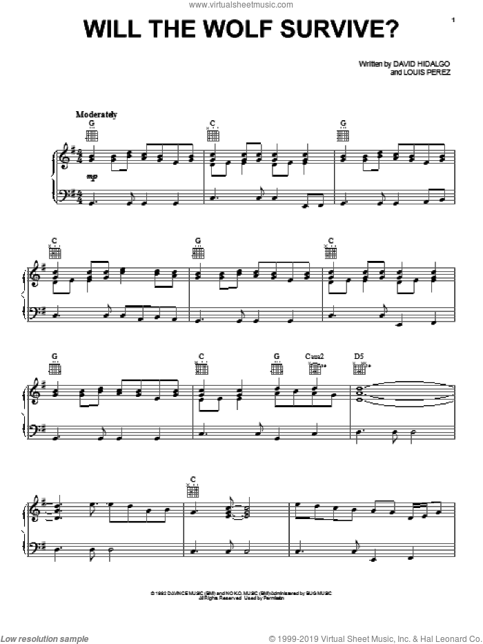 Will The Wolf Survive? sheet music for voice, piano or guitar by Los Lobos, intermediate skill level