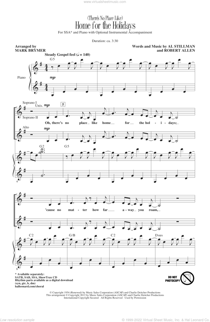 (There's No Place Like) Home For The Holidays sheet music for choir (SSA: soprano, alto) by Mark Brymer, Al Stillman, Perry Como and Robert Allen, intermediate skill level
