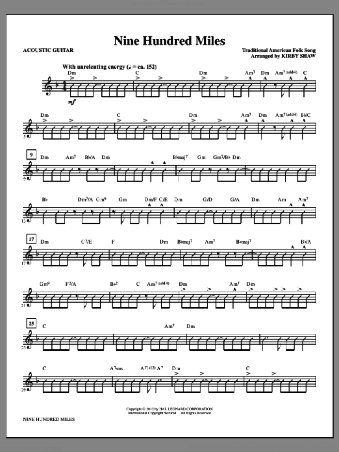 Nine Hundred Miles (complete set of parts) sheet music for orchestra/band (Rhythm) by Traditional American Folk Song and Kirby Shaw, intermediate skill level
