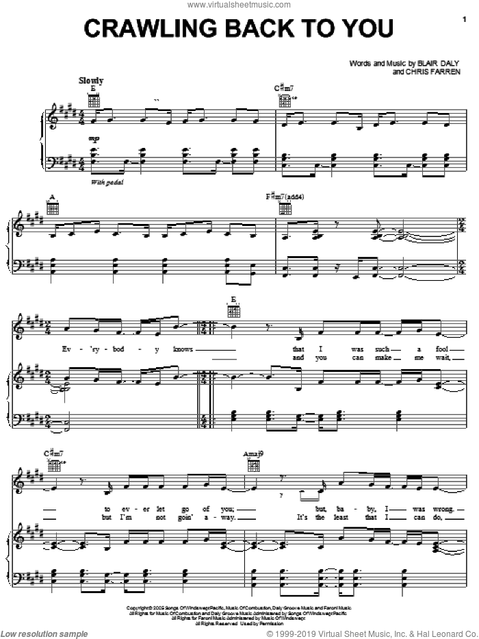 Crawling Back To You sheet music for voice, piano or guitar by Backstreet Boys, Blair Daly and Chris Farren, intermediate skill level