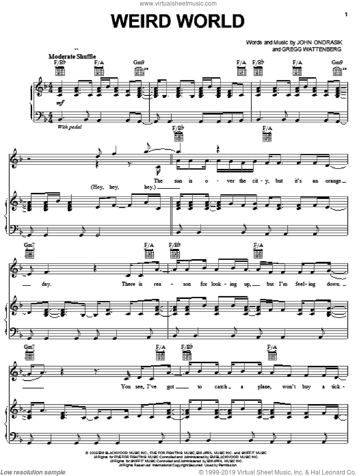 Weird World sheet music for voice, piano or guitar by Backstreet Boys, Gregg Wattenberg and John Ondrasik, intermediate skill level