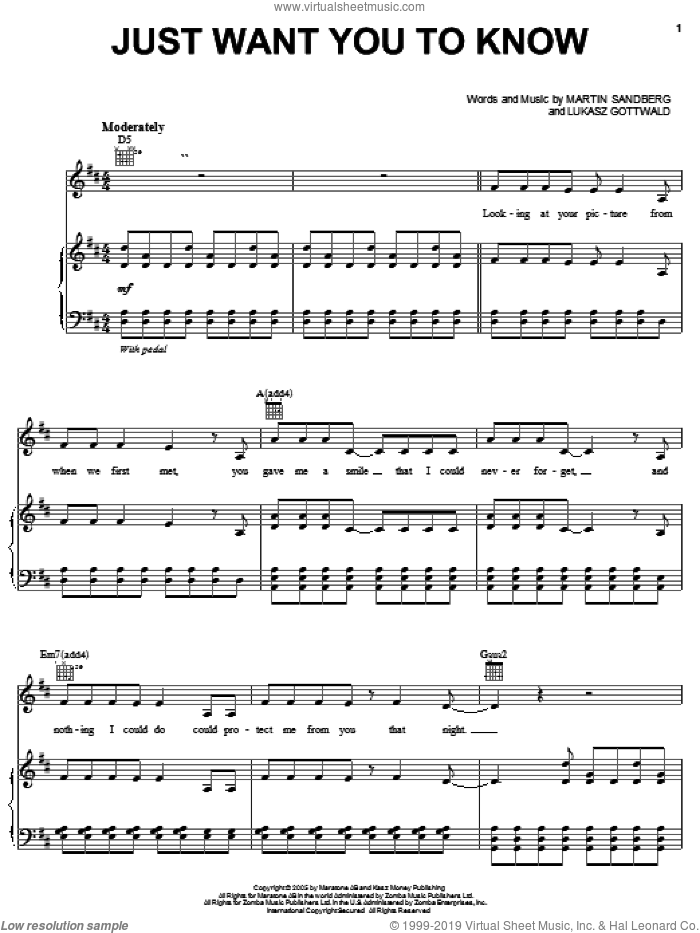 Just Want You To Know sheet music for voice, piano or guitar by Backstreet Boys, Lukasz Gottwald and Martin Sandberg, intermediate skill level