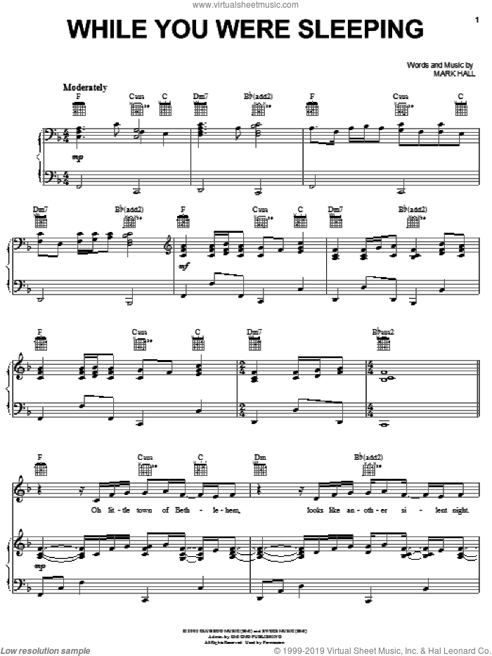 While You Were Sleeping sheet music for voice, piano or guitar by Casting Crowns and Mark Hall, intermediate skill level