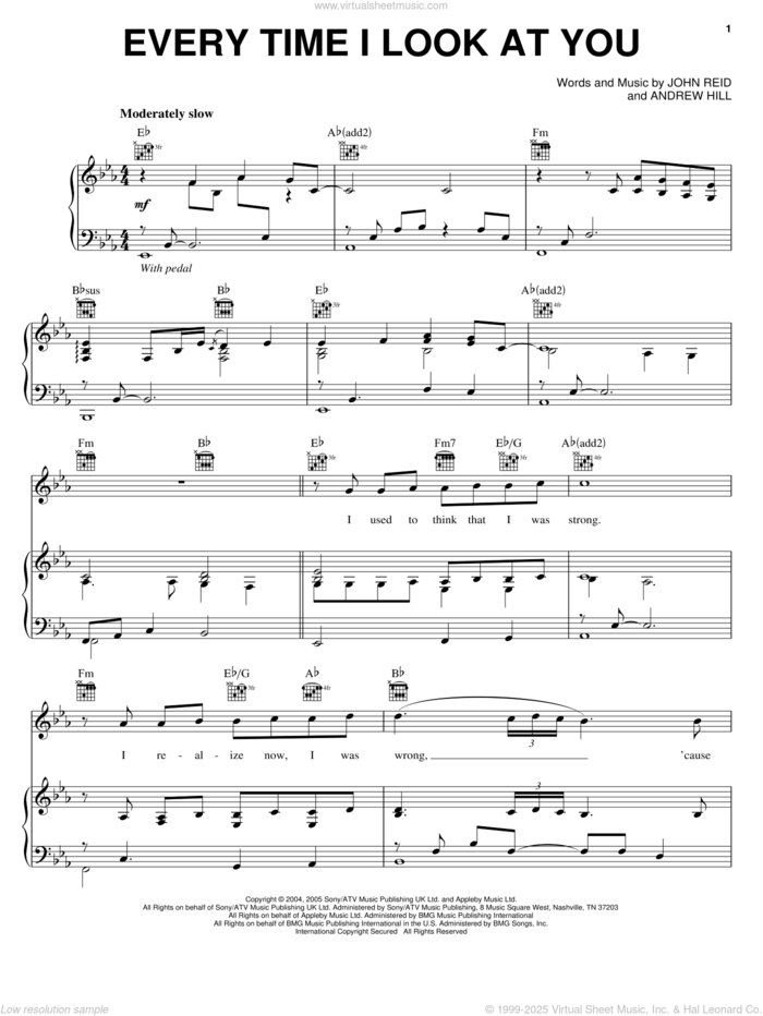 Every Time I Look At You sheet music for voice, piano or guitar by Il Divo, Andrew Hill and John Reid, intermediate skill level