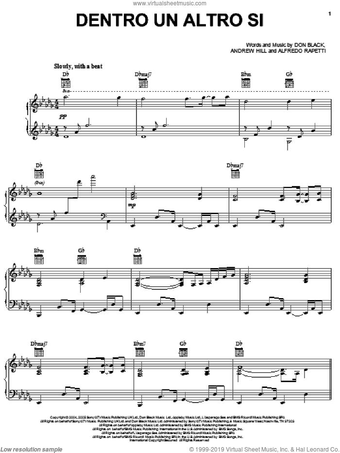 Dentro Un Altro Si sheet music for voice, piano or guitar by Il Divo, Alfredo Rapetti, Andrew Hill and Don Black, intermediate skill level