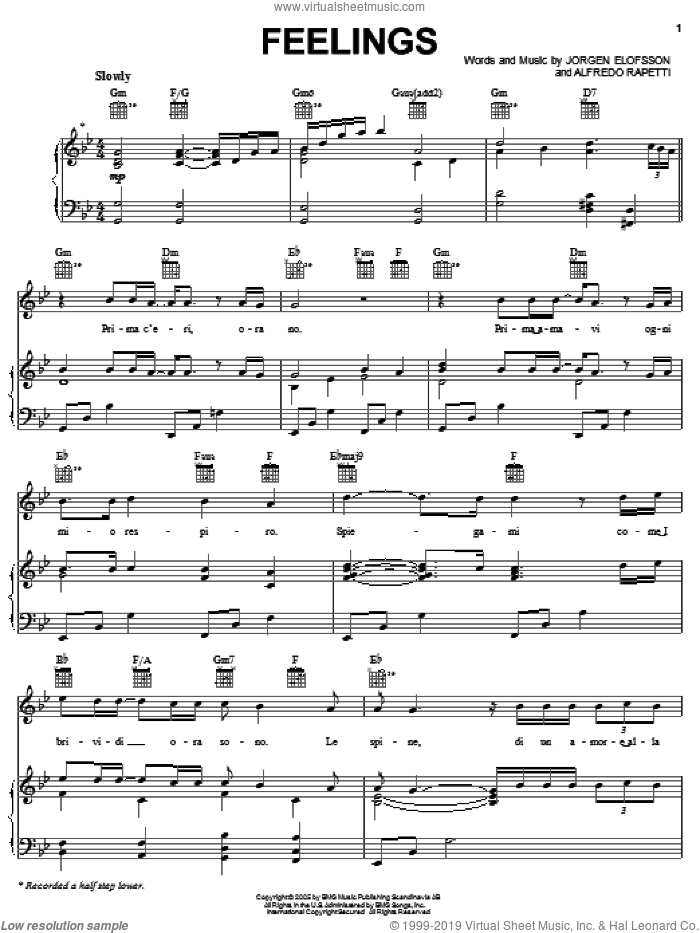Feelings sheet music for voice, piano or guitar by Il Divo, Alfredo Rapetti and Jorgen Elofsson, intermediate skill level