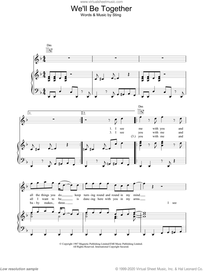 We'll Be Together sheet music for voice, piano or guitar by Sting, intermediate skill level
