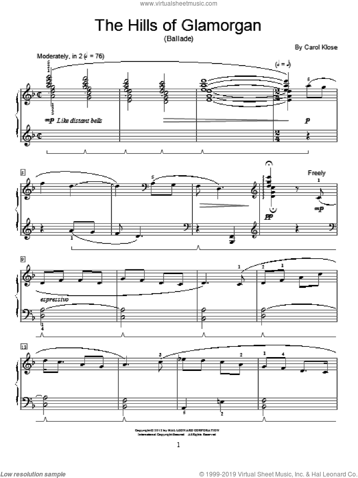 The Hills Of Glamorgan sheet music for piano solo (elementary) by Carol Klose and Miscellaneous, beginner piano (elementary)