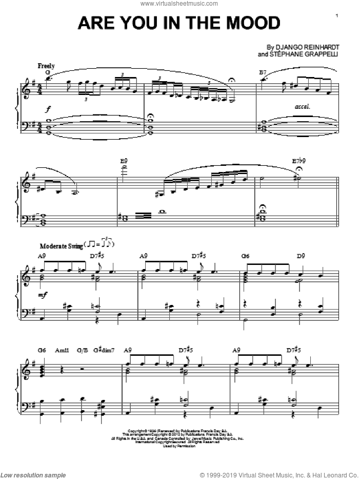 Are You In The Mood (arr. Brent Edstrom) sheet music for piano solo by Django Reinhardt, intermediate skill level