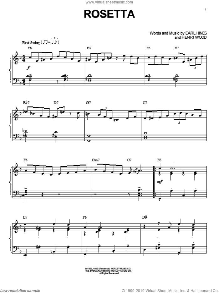 Rosetta (arr. Brent Edstrom) sheet music for piano solo by Django Reinhardt, Earl Hines and Henri Wood, intermediate skill level