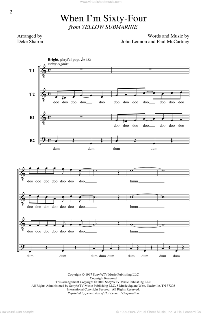 When I'm Sixty-Four sheet music for choir (TTBB: tenor, bass) by Deke Sharon and The Beatles, intermediate skill level