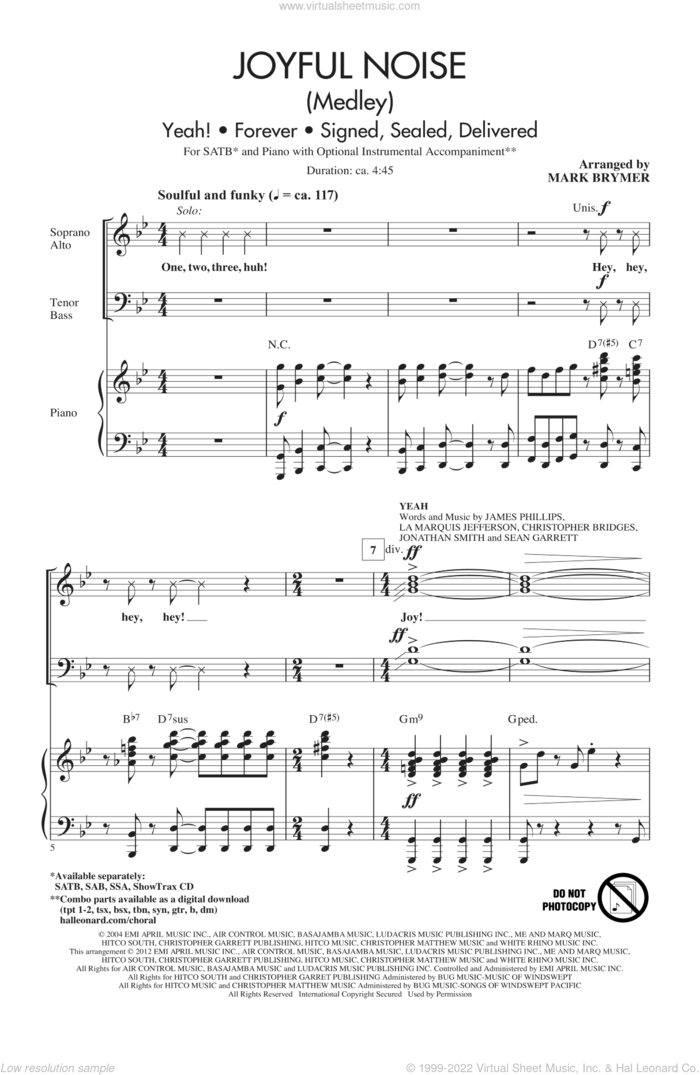 Joyful Noise (Medley) sheet music for choir (SATB: soprano, alto, tenor, bass) by Mark Brymer, intermediate skill level