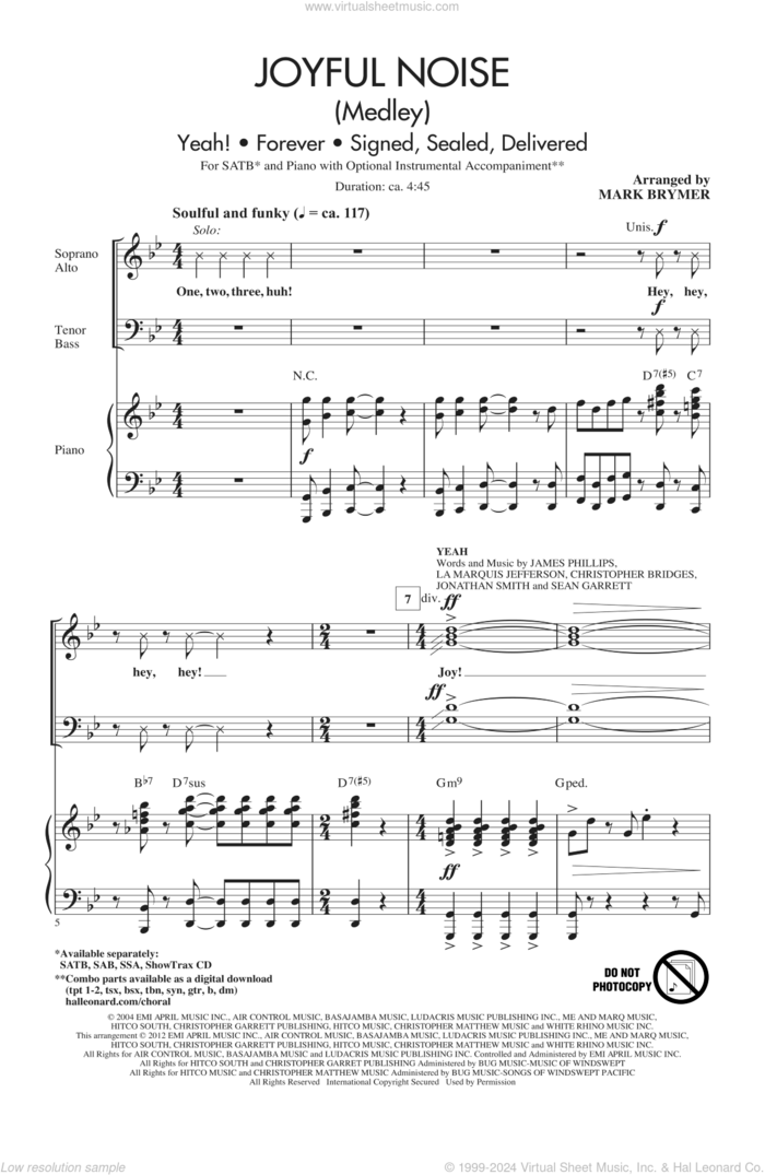 Joyful Noise (Medley) sheet music for choir (SATB: soprano, alto, tenor, bass) by Mark Brymer, intermediate skill level